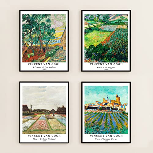 Berkin Arts Wall Art Unframed Prints Giclee Art Paper Set Of 4, 11X14 Inch Landscape Artwork, Modern Decoration Trees Beautiful Flowers Retro Famous Painting Giclee Prints Vincent Van Gogh Poster #TOP6