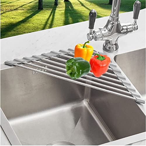 Acykroyee Anti-Rust Stainless Steel Caddy Sponge Holder, Multi-Function Roll-Up Drying Rack For Sink Corner Kitchen (Gray) #TOP4