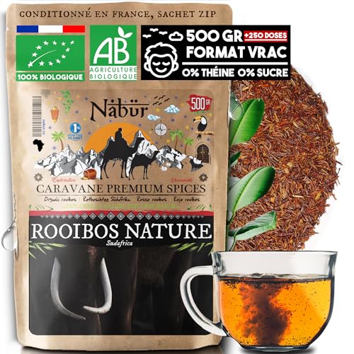 Nabür - Rooibos Nature BIO 500 gr | 100% Agricultura Orgánica | Té Rojo Antioxidante, Sin Teína | Suave, Relajante | Rooibos a granel