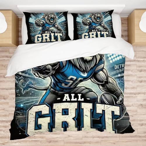 Allenjoy Queen Size Fierce Lion Player Comforter Set Football Stadium Lights Bed Bedding Sets Bedroom Decor with 2 Pillowcases SC00544-005