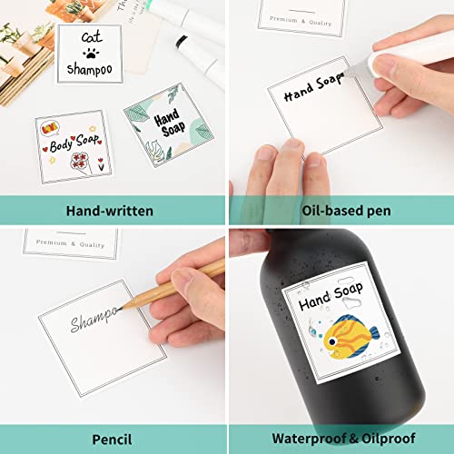 Image of Segbeauty Bathroom Organization Labels, 18pcs Waterproof Soap Dispenser Bottle Label Stickers, White Removable Self-Adhesive Stickers for Shampoo Conditioner Hand Soap Lotion Dish Wash Bottles