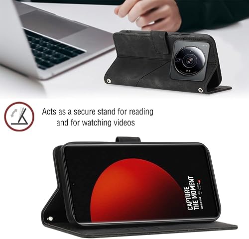 Miniatura 4 de nincyee Flip Case for Xiaomi 12 Ultra12S Ultra,Skin Feeling Embossed Solid Color Premium Leather Wallet Case with Hand Strap