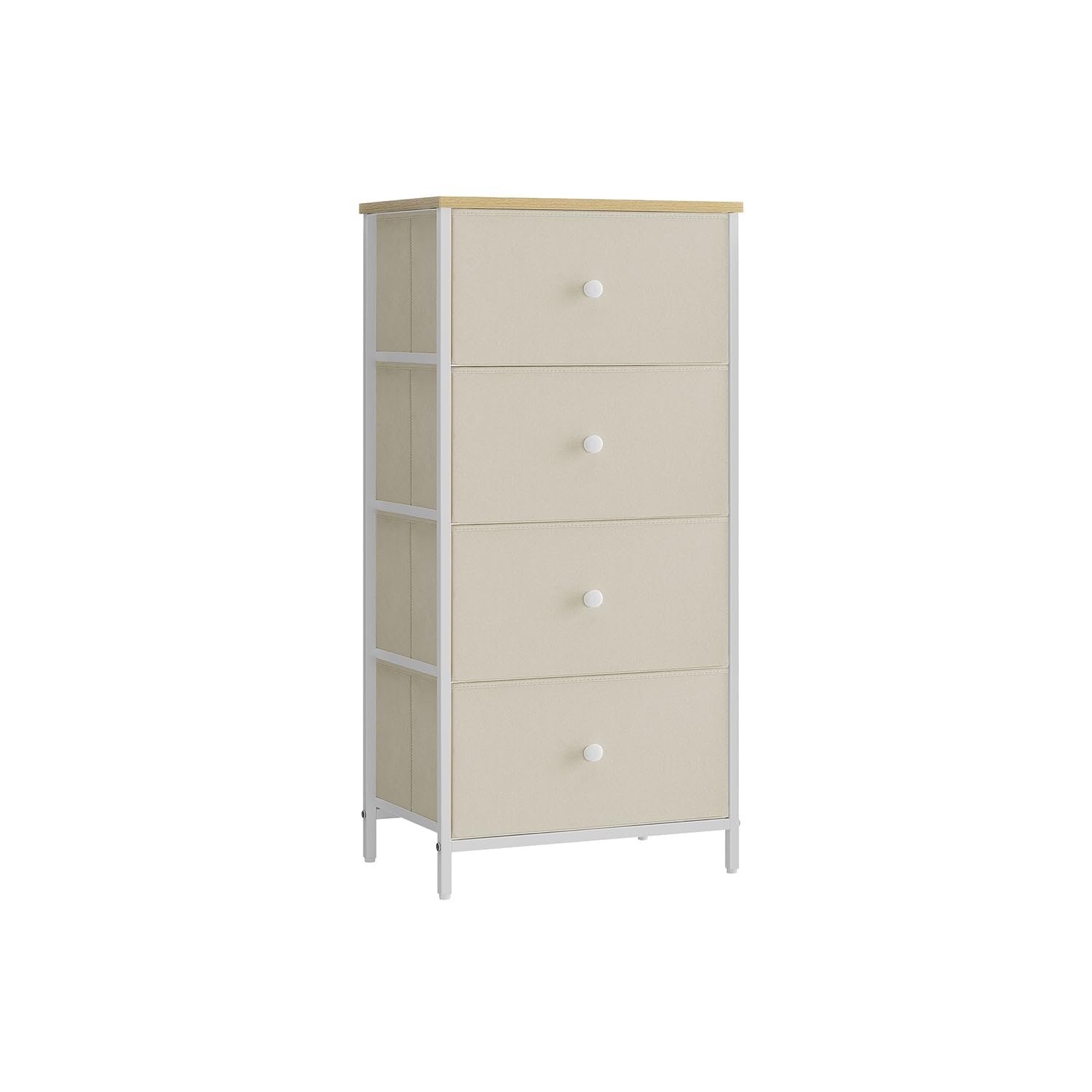 SONGMICS Chest of Drawers Bedroom, Drawer Storage Unit, Dresser with 4 Fabric Drawers, Metal Frame, Tall and Slim, for Closet, Camel Yellow and Cream White LTS314W01