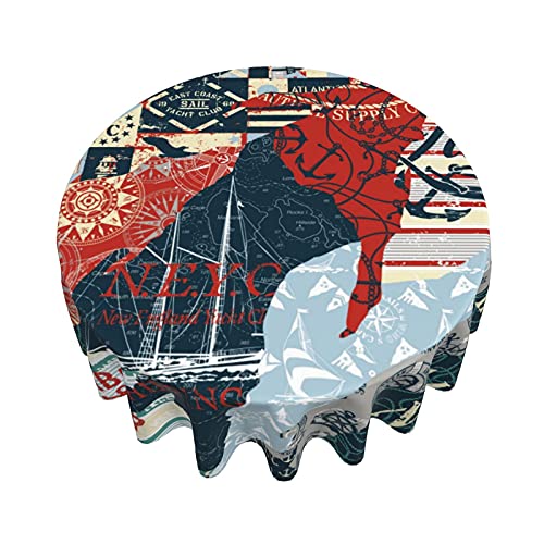 Abstract Nautical And Marine Tablecloth Nautical Map Round Tablecloth Waterproof Wrinkle Free Table Cloth Table Cover For Kitchen Dining Room Picnic Party Banquet Table Top Decor #TOP2