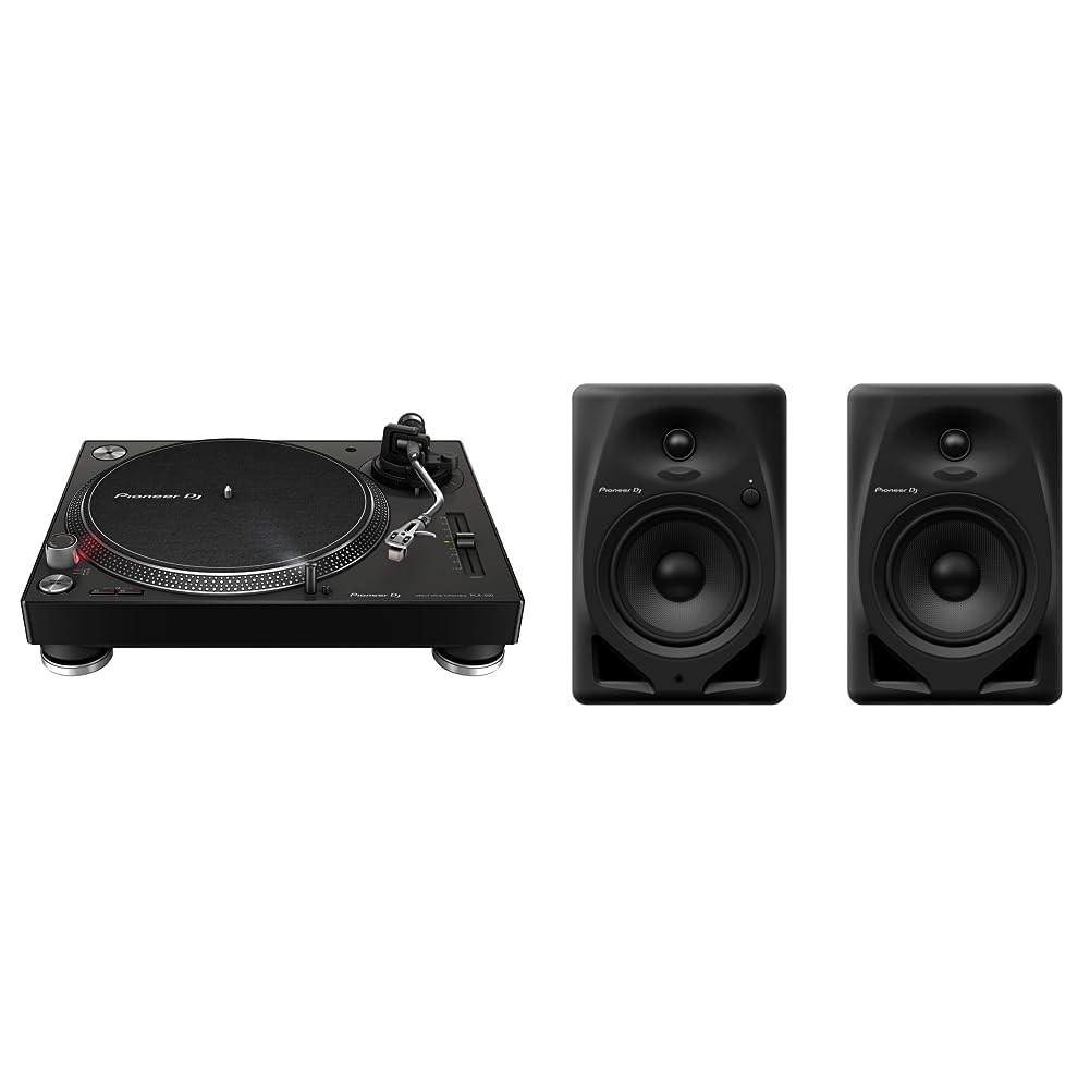 Pioneer DJ PLX-500 Giradischi a trazione diretta (Nero) & DM-50D Sistema di monitor da tavolo da 5" (nero)