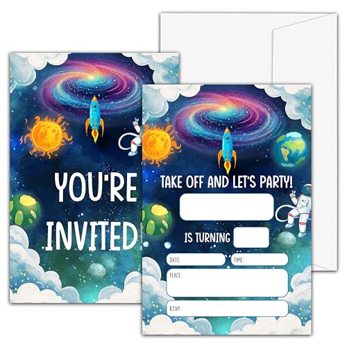 Invitaciones de cumpleaños del espacio exterior para fiestas infantiles con astronautas