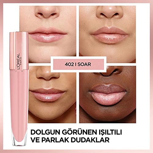 L'Oréal Paris Glänzender Lipgloss für maximales Volumen, Pflegende Wirkung, Mit Hyaluronsäure und Kollagen-AS-Fragmenten, Glow Paradise Brilliant Signature Plump-in-Gloss, Nr. 402 I Soar - imagen 5