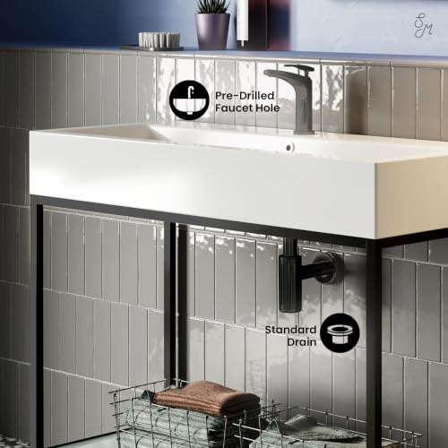 Image of Swiss Madison Pierre 40 inch Open Shelf Black Frame Freestanding Bathroom Vanity with Sink Top