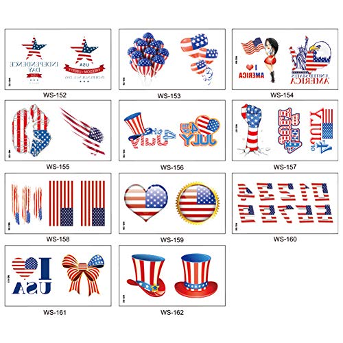 Cubyee 11 Sheets/set USA Flag Premium Waterproof Temporary Tattoo, United States of America