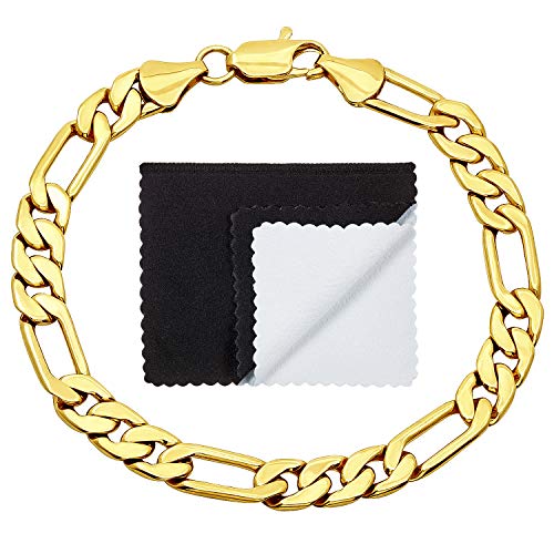 The Bling Factory 7.8Mm 14K Yellow Gold Plated Flat Figaro Chain Bracelet, 8 Inches #TOP5