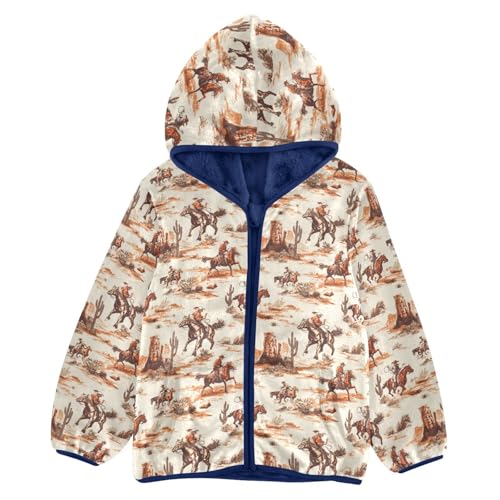 Western Cowboy Toddler Fleece Jacket Baby Boys Hooded Zipper Long Sleeve Thick Warm Outerwear 3-10 Years