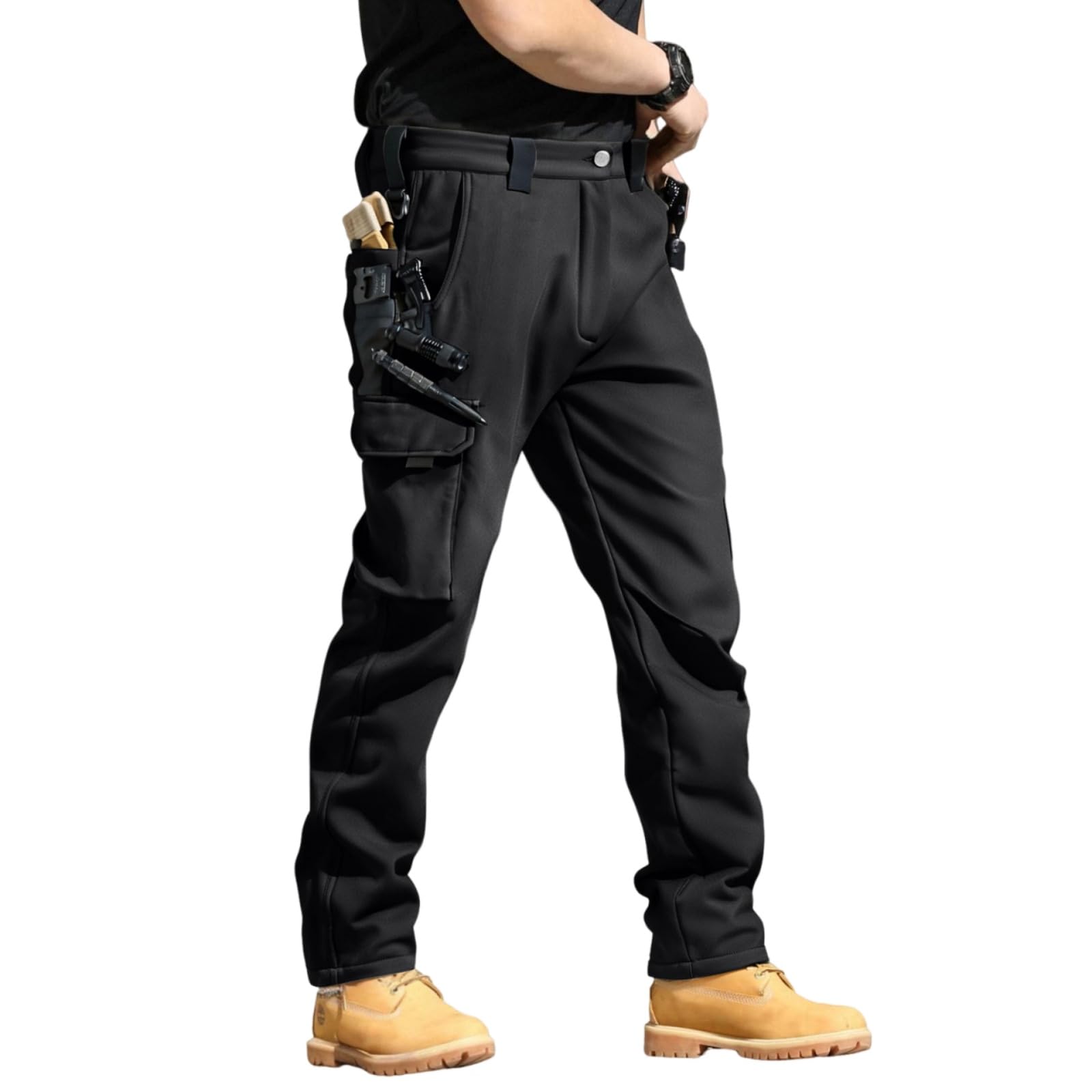 Pantaloni cargo da uomo invernali foderati in pile, impermeabili, resistenti agli strappi ed elasticizzati, multitasche, per attività all'aperto, escursioni e tempo freddo