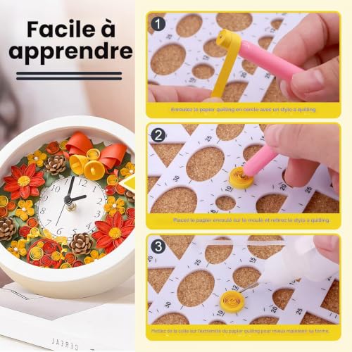 Mardatt Lot de 64 kits complets de paperolles, 45 couleurs, 900 bandes de papier avec outils nécessaires pour débutants, quiller avancé, kit de quilling artisanal – vue 6
