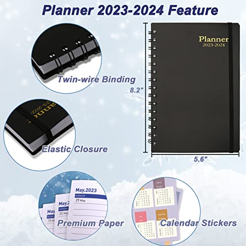 Daily Planner 2023-2024, Weekly Monthly Planner 2023-2024 From Jul 2023-Dec 2024, 18 Month Academic Planner With 100Gsm Thick Paper,Bookmark, 5.6" X 8.2", A5 Size, Black #TOP5