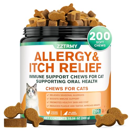 Cat Allergy Relief Chews,Itchy Skin,Paw Licking,Seasonal Allergies Relief, with Omega