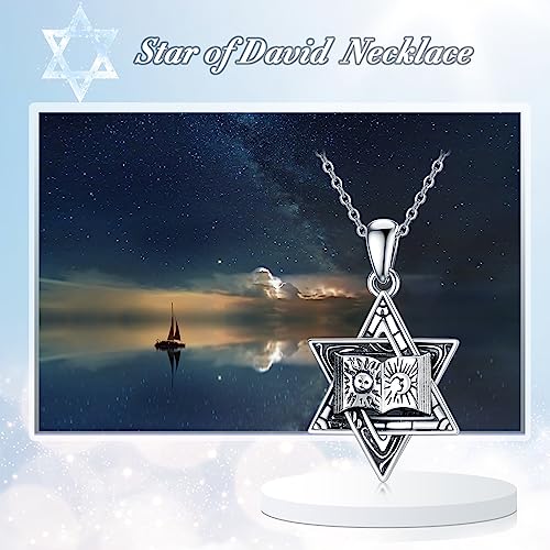 Proess Star Of David Necklace Sterling Sliver Sun And Moon David Hexagram Pendant Jewish Jewelry Gifts For Men Women #TOP4