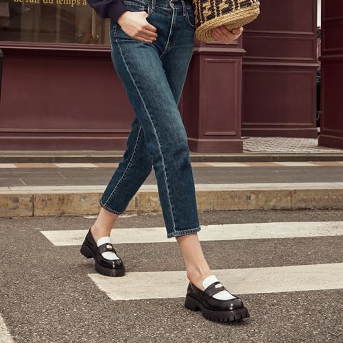 Image of BEAU TODAY Chunky Loafers Women,Patent Leather Platform Loafers for Women,Lug Sole Slip On Penny Shoes,Comfortable Work Office Business Casual Dress Shoes