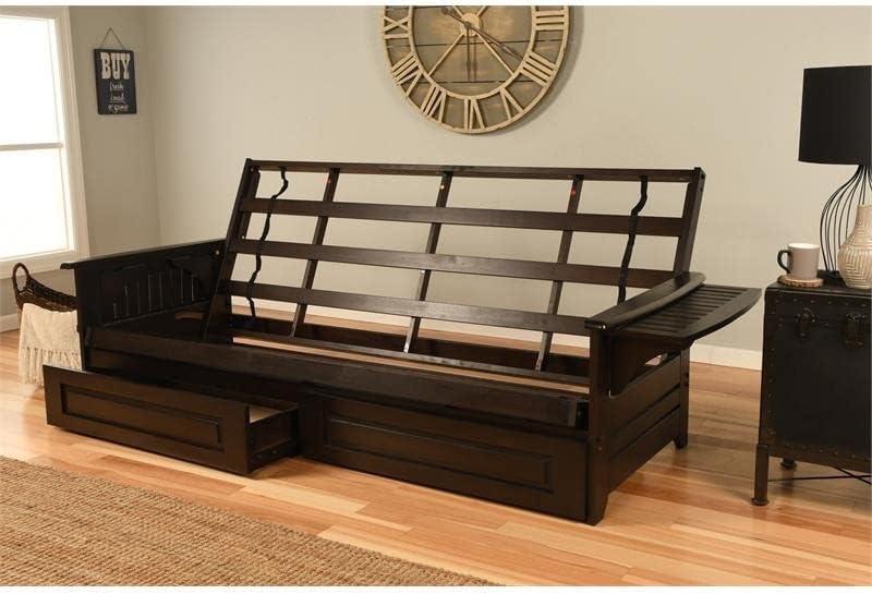 Kodiak Furniture Phoenix Queen Espresso Wood Storage Futon-Charcoal Mattress