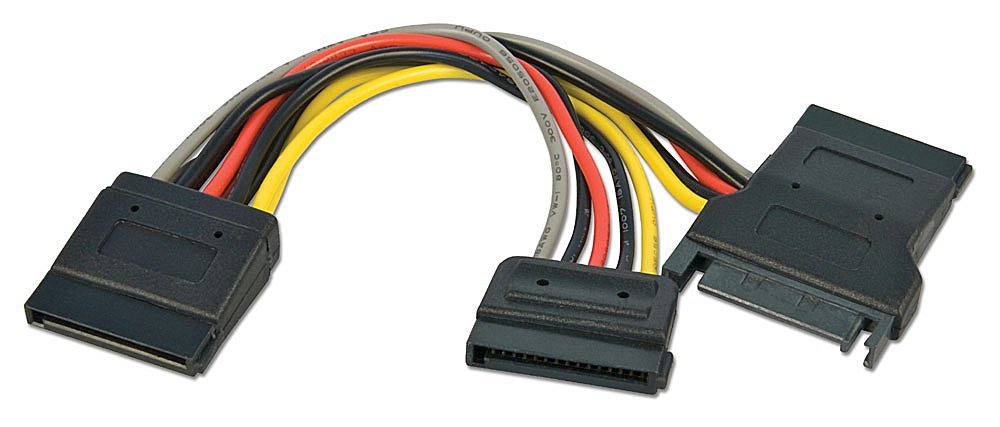 Lindy 33278 Adattatore Alimentazione Interno, 1 x 15 Poli SATA M/3 x 15 Poli F, Nero