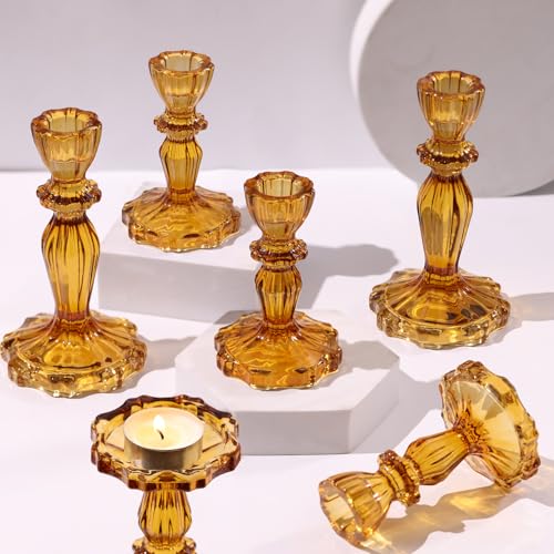 Simeitol Amber Candlestick Holders Set of 6, Taper...