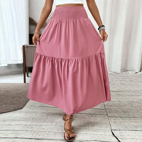 Boho Maxi Skirt for Women Summer Floral Smocked High Waisted Skirts with Pockets Vacation A-Line Long Flowy Skirts3