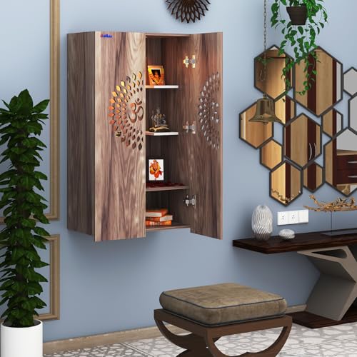 Image of Anikaa Spirit Engineered Wood LED Light Wall Temple Puja Stand Pooja Modern Designe Temple Mandir for Office & Home Decoration - CoachWood (D.I.Y - Do-It-Yourself)