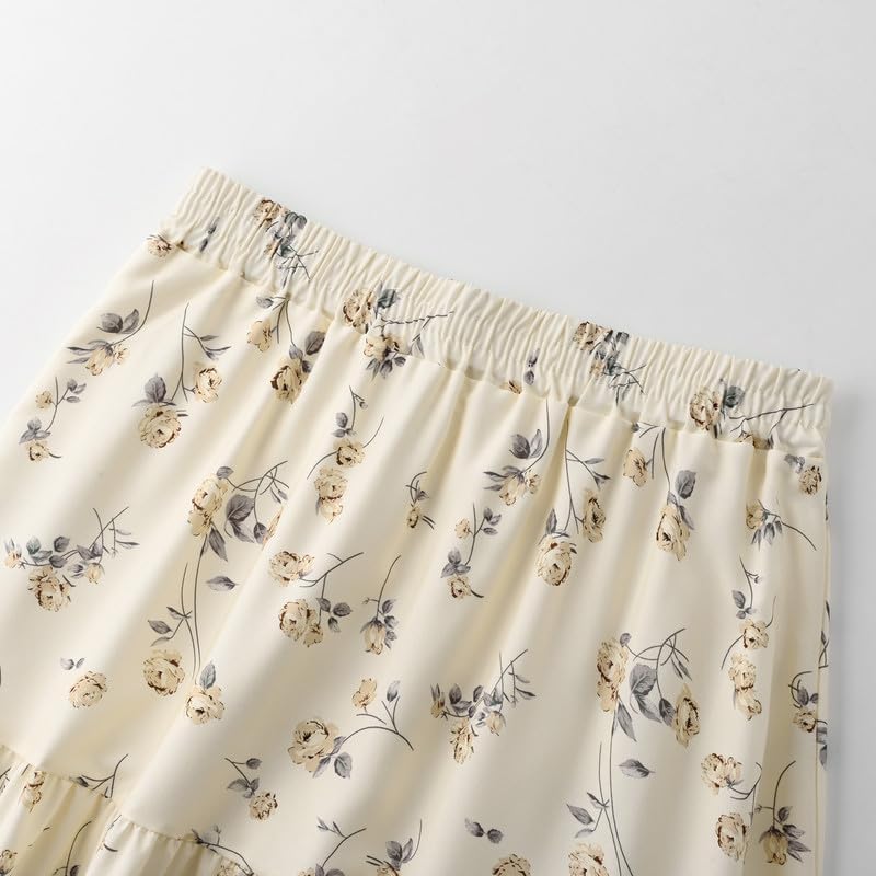 Maxi Skirt Women Summer Boho Flowy Swing Tiered A-Line Fall Elastic High Waist Pleated Ruffle Long Beach Skirt Dress - Image 4