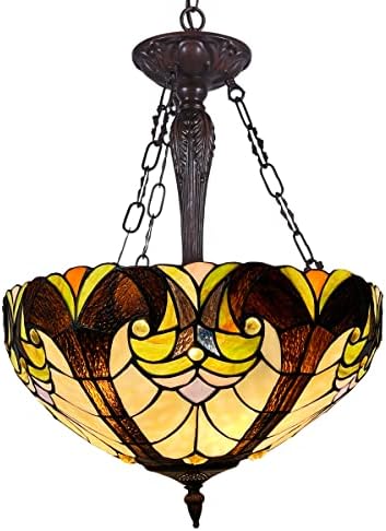 COTOSS Tiffany Pendant Lights Fixtures 18" Wide Stained Glass Hanging Lamp 3 Lights Victorian Antique Pendant Lighting for Dining Room Living Room Entryway and Kitchen