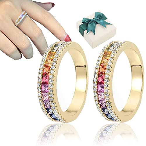 Oaiyeie Diakiane Regenbogen-Turmalin Spinni-Ring, Kristall-Quarz-Ionix-Ring mit Geschenkbox (Gold)