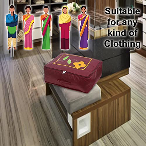 Image of Kuber Industries Saree Cover|Polyester Foldable Flower Print|Travel Wardrobe Organizer for Clothes Storage with Zipper|Extra Large|Pack of 2 (Brown)
