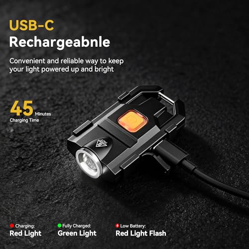 lexall LED Small Flashlight, 500Lumens Bright Mini Keychain Light, Portable USB Rechargeable Pocket Lights with 3 Modes Compact Baseball Cap Lights Indoor and Outdoor for Walking,Searching by lexall - Image 3