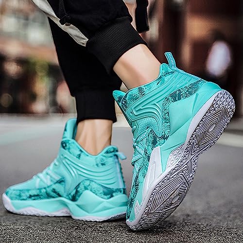 DHAEY Men's Basketball Shoes Outdoor High Top Basketball Sneakers with Arch Support Lightweight Fashion Basketball Shoes for Boys (Color : Light Green, Size : 11.5 Women/10 Men)3
