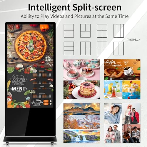 Image of 65 Inch Capacitive Touchscreen Digital Signage, 4K UHD Indoor Floor Standing Advertising Display Commercial LCD Monitor Interactive Kiosk with USB /HDMI-in, Android 11 (4+64GB)