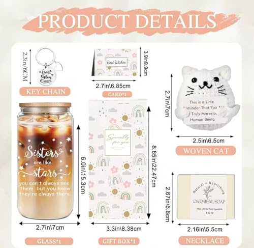 50% Off Sister Birthday Gift Set with Glass Cup & Crochet Cat