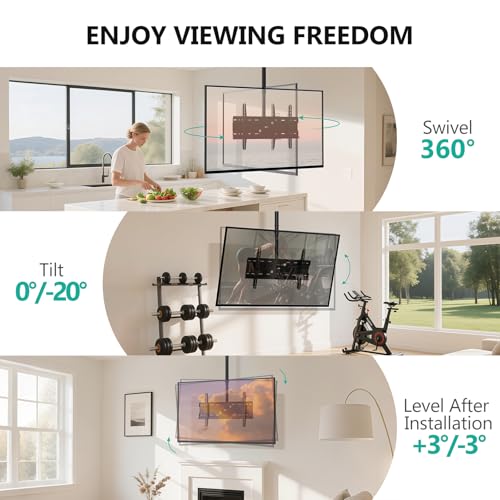 Image of WALI Ceiling TV Mount for 42-90 inch, Hanging Adjustable TV Ceiling Mount Bracket Fits Most LED, LCD, OLED 4K TVs, Holds up to 220lbs, Max Mounting Holes 800x400mm (CM4290), Black