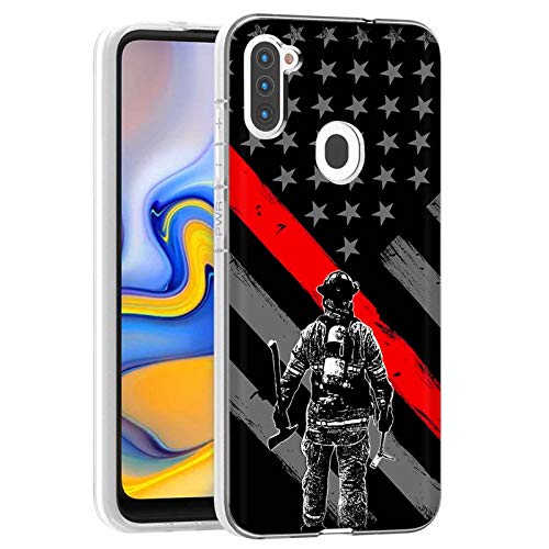 NakedShield Clear Slim Total Cover Phone Case for Samsung Galaxy A11,SM-A115M,Fire Fighter Red Line Print,Light Weight, Unbreakable, Flexible, Surround Edge Protection,Designed in USA