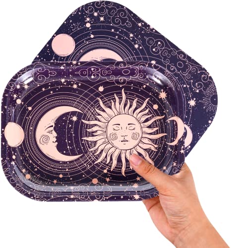 Sun Lunar Rolling Tray With Magnetic Lid, 7X5.5 - Small Whimsigoth Decorative Tray Cute - Ideal For Home& Travel, Celestial Aesthetic Metal Tray - Mystical Gifts For Spiritual Hippie, Astrology, Tarot #TOP2