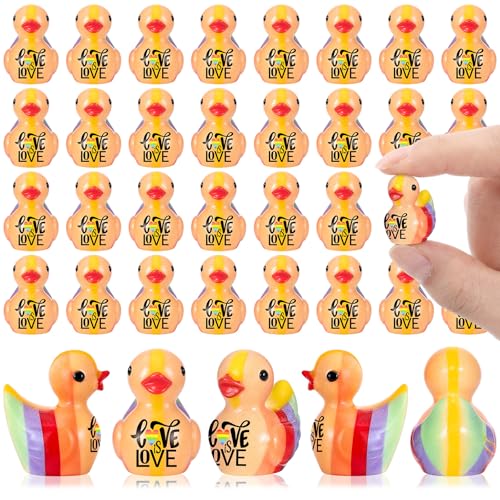 Skylety 30 Pcs Pride Resin Ducks Bulk Rainbow Duck LGBTQ Gifts Party Favors for Pride Month Decorations Love is Love Mini Ducks Desk Decor Items
