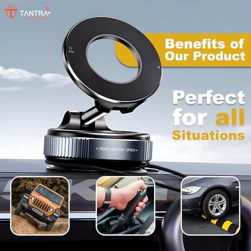 Image of TANTRA Strong Magnetic Phone Holder for Car with Vacuum Suction Mount for Your Car, Magnetic Phone Mount Compatible with All Smartphone