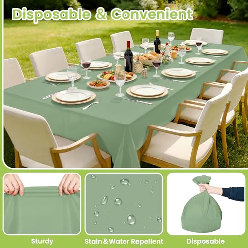 Image of Mulbozy 4 Pcs Sage Green Plastic Table Cloth Disposable, 54 x108 Inch