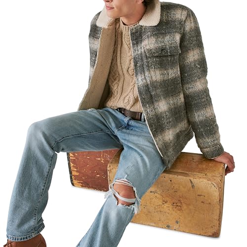 Image of Lucky Brand Mens Men's Plaid Faux Shearling Lined Trucker Jacket