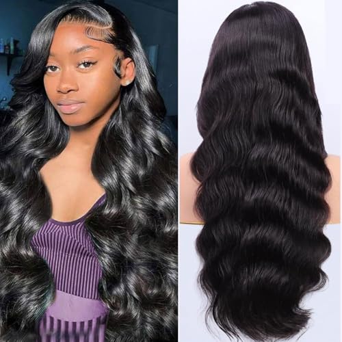 Devonia 24 Inch 13x4 Body Wave Lace Front Wigs Human Hair Pre Plucked 180 Density HD Transparent Lace Frontal Wigs Human Hair for Women Glueless Wigs Human Hair with Baby Hair