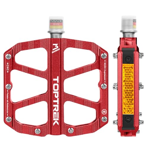 toptrek Fahrradpedale Rot mit StVZO Zugelassen Reflektoren, CNC Aluminium...