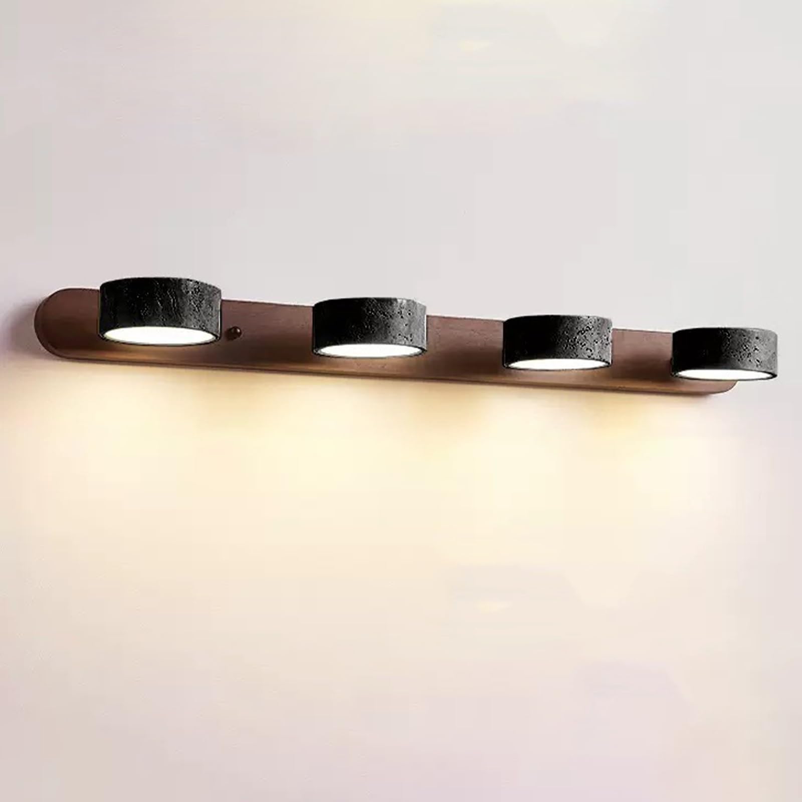 RXPVUXE Natural Travertine Stone LED Vanity Light, 2/3/4-Lights Bathroom Light Fixtures for Over Mirror, Farmhouse Wood Linear Wall Sconce, 180° Rotatable Marble Wall Lamp(Black,4-Lights)