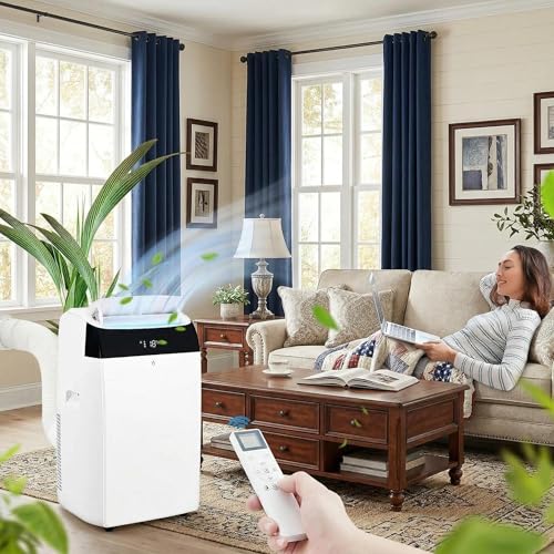 Image of 14,000 BTU Portable Air Conditioner Cools 750 Sq.Ft, Large Room AC Unit with Remote Control & LED Display, 3-in-1 Portable AC with Dehumidifier & Fan Modes, 3 Speeds Auto Swing, 24H Timer