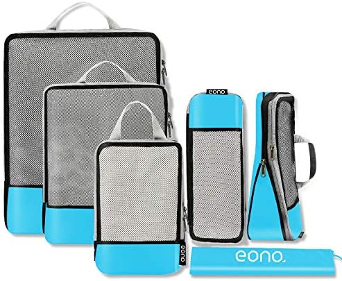 Amazon Brand - Eono Compression Packing Cubes, Luggage Organiser Set, Extensible Suitcase Organiser, Packing Organisers for Suitcases, Packing Cubes for Travel or Home Storage - Burgundy, 3 Set