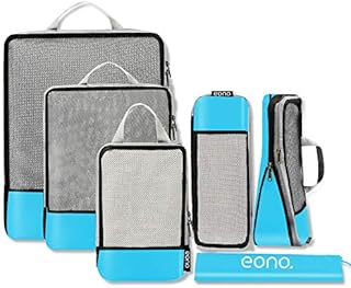Amazon Brand - Eono Compression Packing Cubes, Luggage Organiser Set, Extensible Suitcase Organiser, Packing Organisers for Suitcases, Packing Cubes for Travel or Home Storage - Beige, 4 Set