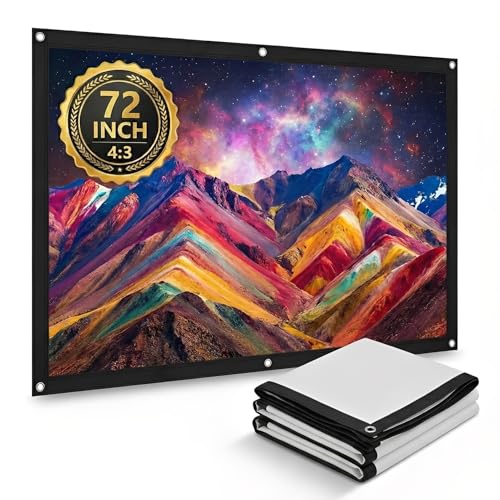 Projector Curtain Synthetic Polyester Fabric Foldable Non-crease 60-100 Inch Projection Screen for Open-air Cinema (72inch)