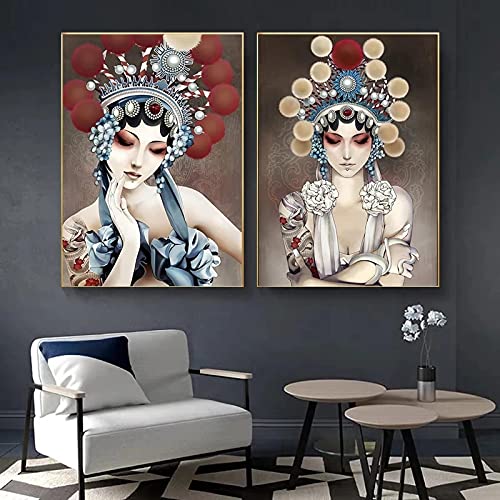 Affiche opéra de Pékin moderne en toile abstraite style chinois salon 60x90cm