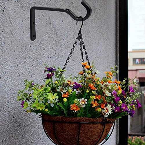 Hanging Basket Bracket, POTWPOT 2 Pack Wall Hanging Basket Bracket with 2 Pack Metal Hanging Chain Heavy Duty Wall Hanging Brackets Hooks for Flower Basket Plants Bird Feeders Lanterns Wind Chimes